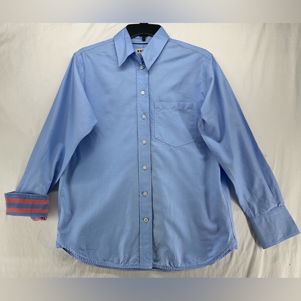 Boden Button Up Shirt Solid Blue With Stripe Flip‎ Cuff Cotton Preppy Women’s 2R